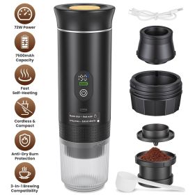 3-in-1 Portable Espresso Machine Cordless Self-Heating Coffee Maker with 7500mAh Battery 20Bar Pressure Anti-Dry Burn Fit for Ground Coffee/NS/DG