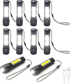 10 Pack LED Rechargeable Flashlight, Super Bright Small Mini Camping Flashlights Zoomable Beam